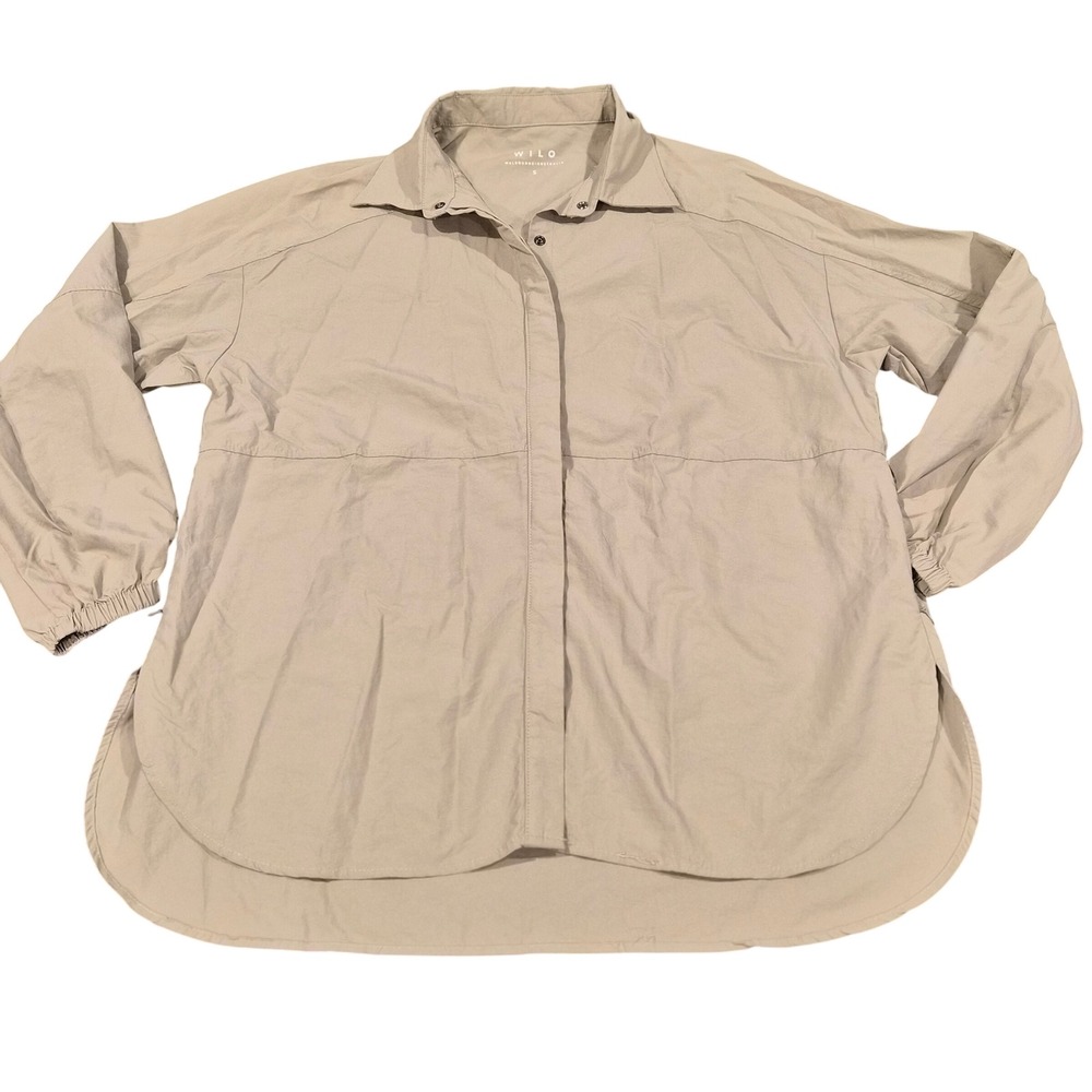 Wilo The Label Tan Nylon Utility Snap Front Shirt Jacket Womens Small Khaki